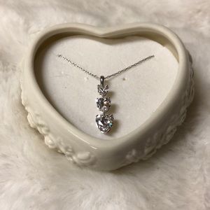 Diamonique three stone heart necklace sterling